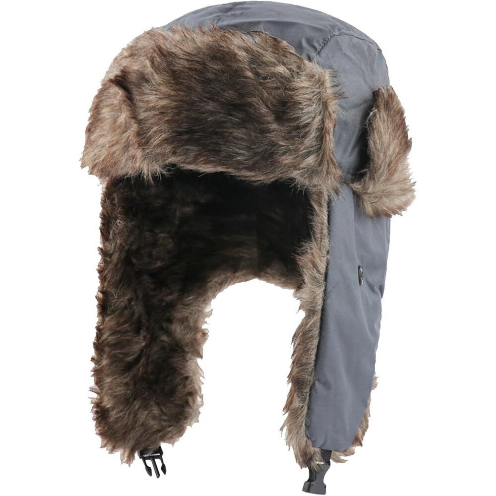 Unisex Grey 100% Polyester Snow Skiing Trooper Winter Ear Flaps Trapper Hat